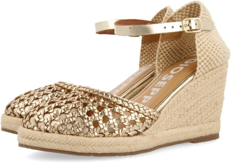 GIOSEPPO ▫️ Espadrilhas pretas em pele trançada com cunha alta em juta para mulher SERIGNAN