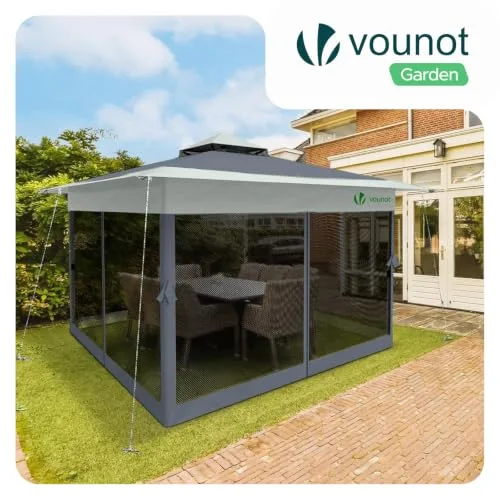 VOUNOT ▫️ ® Tenda dobrável tipo gazebo 3,6 x 3,6 m com laterais em rede, pavilhão pop-up para jardim com teto duplo e sacos de areia, proteção UV, para acampamento, festas, exterior, cinzento 4