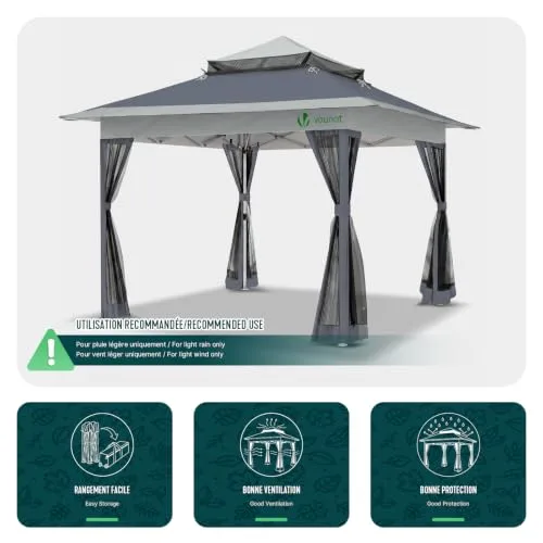 VOUNOT ▫️ ® Tenda dobrável tipo gazebo 3,6 x 3,6 m com laterais em rede, pavilhão pop-up para jardim com teto duplo e sacos de areia, proteção UV, para acampamento, festas, exterior, cinzento 5