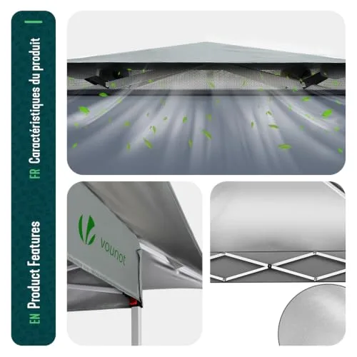 VOUNOT ▫️ ® Tenda dobrável tipo gazebo 3,6 x 3,6 m com laterais em rede, pavilhão pop-up para jardim com teto duplo e sacos de areia, proteção UV, para acampamento, festas, exterior, cinzento 6
