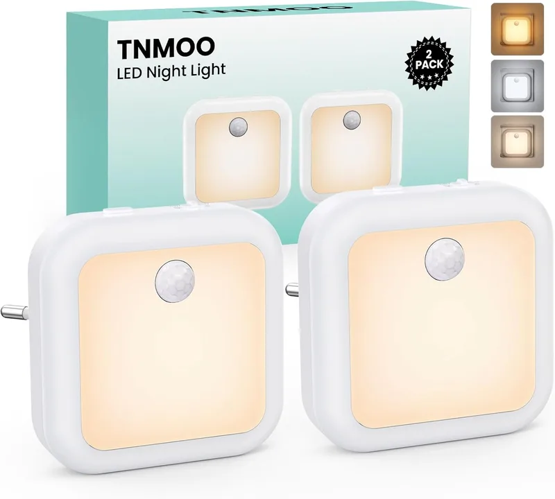 TNMOO ▫️ Luz nocturna com sensor de movimento, luz nocturna para crianças de 2 peças com 3 modos e cores, luz nocturna com ficha regulável, luz nocturna, luz nocturna para crianças para roupeiro, escada, corredor, quarto, sala de estar, quarto, quarto, sala de estar