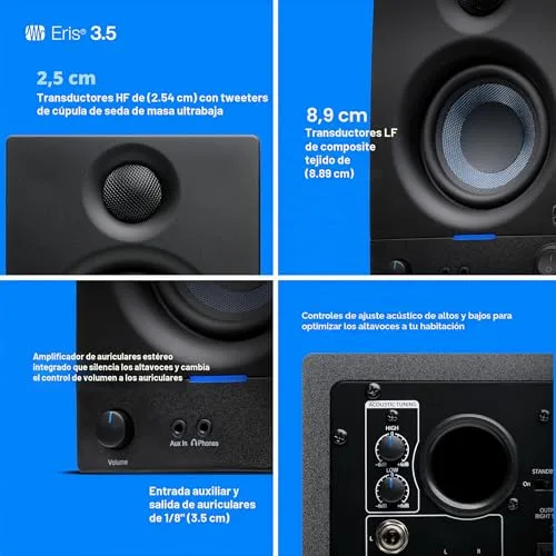 PreSonus ▫️ Eris 3.5 Gen 2 Monitores de estúdio de secretária, 50 W, par, preto 4