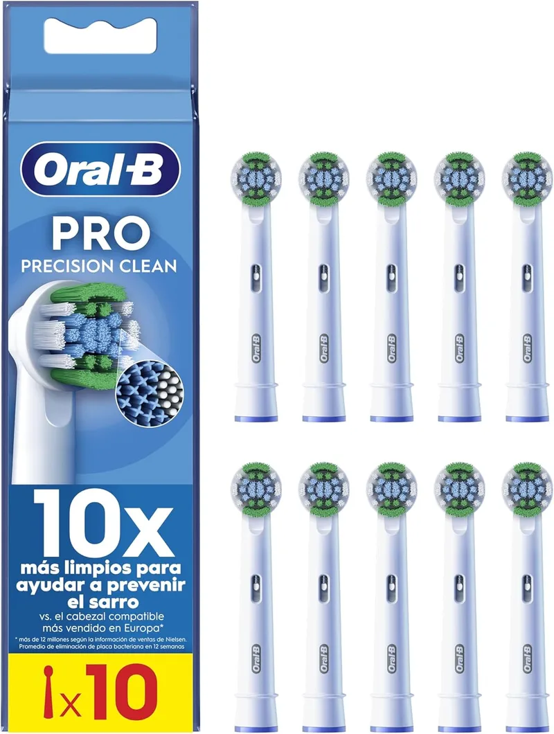 Oral-B ▫️ Precision Clean - Cabeças de substituição originais, brancas, embalagem de 10 - Recambios para a escova de dentes elétrica Pro, 3 tipos de cerdas para uma escovagem precisa