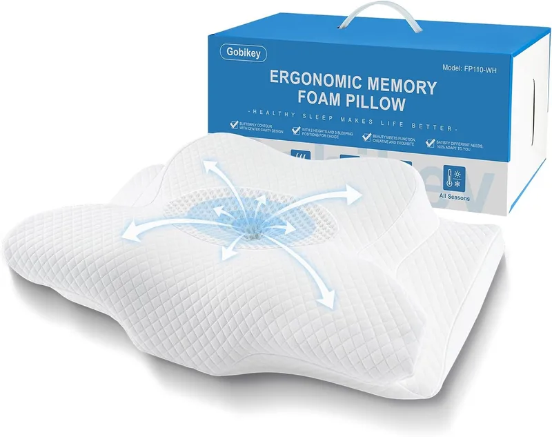 Gobikey ▫️ Almofada cervical e de pescoço, almofada cervical de espuma viscoelástica, almofadas anti-ronco para dormir de lado, de costas e de barriga para baixo, 60x36x11/13cm, branco