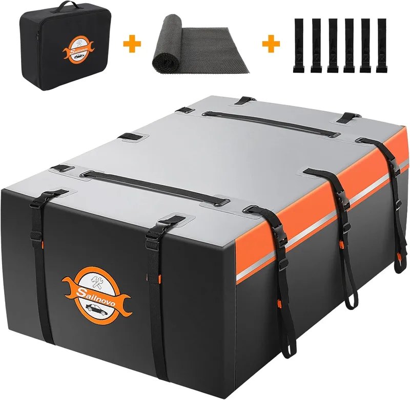 Sailnovo ▫️ Car Roof Box 580L - Saco dobrável à prova de água em PVC 1000D com 10 correias, 6 ganchos de porta e tapete antiderrapante, para carro com/sem barras de bagagem, viagens e transporte