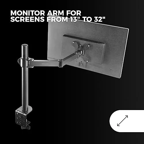 Mars Gaming ▫️ MARM1, Suporte de monitor com braço para ecrãs até 32”, articulado e ajustável em altura, estrutura robusta, compatível com VESA75 e VESA100, preto 2