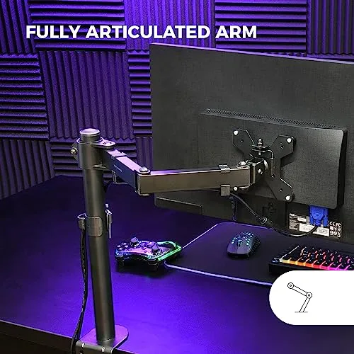 Mars Gaming ▫️ MARM1, Suporte de monitor com braço para ecrãs até 32”, articulado e ajustável em altura, estrutura robusta, compatível com VESA75 e VESA100, preto 3