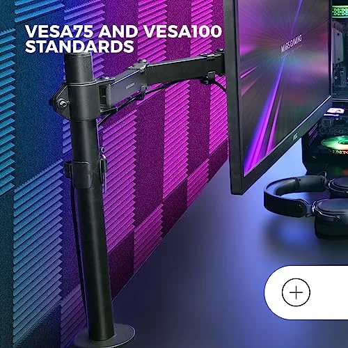 Mars Gaming ▫️ MARM1, Suporte de monitor com braço para ecrãs até 32”, articulado e ajustável em altura, estrutura robusta, compatível com VESA75 e VESA100, preto 5