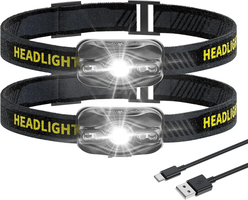 Smiling Shark ▫️ Lanterna de cabeça 2 Pack, Mini Lanterna de cabeça LED com luz branca e vermelha 45° Ajustável Super Brilhante à prova de água Adultos Crianças Campismo Pesca Trekking, Lanterna de cabeça LED-Mini