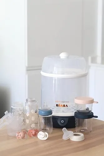 Béaba ▫️ Esterilizador de biberões 2 em 1, Evolutivo, A vapor elétrico, 2 em 1, 2 compartimentos, até 8 biberões e acessórios, Ultrarrápido, Temporizador, Steril'Express, Azul-escuro 6