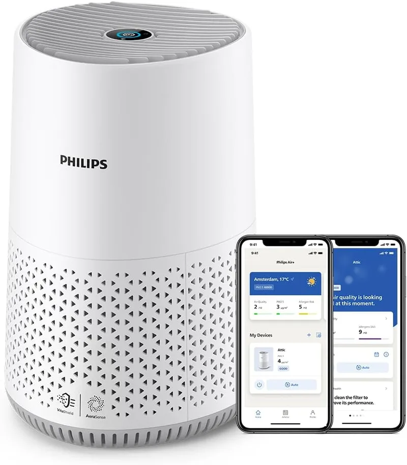 Philips ▫️ Purificador de ar série 600, eficiente em termos energéticos, sensor inteligente, ideal para quem sofre de alergias, filtro HEPA 99,97%, cobre até 44 m², controlo por aplicação Air+, branco (AC0651/10)