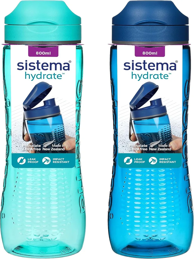 Sistema ▫️ Hydrate Tritan Active – Garrafa de água para desporto | 800 ml | Garrafa de água à prova de fugas | Sem BPA | Ocean Blue & Minty Teal | 2 unidades