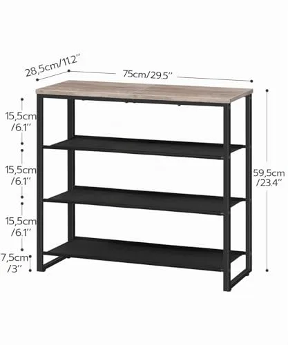 HOOBRO ▫️ Sapateira, Estante para sapatos com 4 níveis, 3 compartimentos em tecido Oxford e placa superior, para 12-16 pares de sapatos, para a entrada, aparador, estilo industrial, Greige EBG47XJ01G1 3