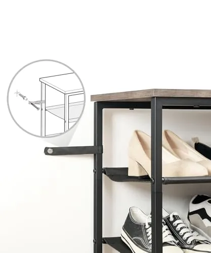 HOOBRO ▫️ Sapateira, Estante para sapatos com 4 níveis, 3 compartimentos em tecido Oxford e placa superior, para 12-16 pares de sapatos, para a entrada, aparador, estilo industrial, Greige EBG47XJ01G1 5