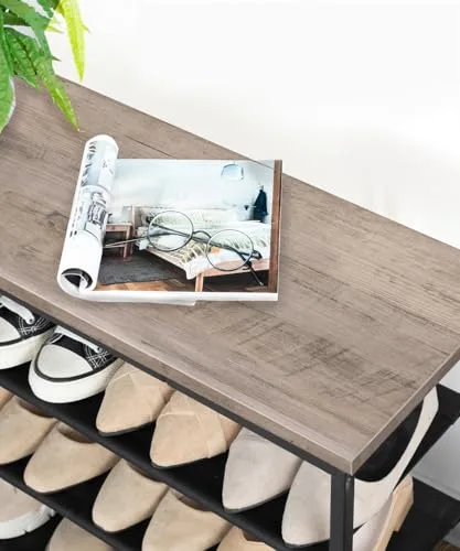HOOBRO ▫️ Sapateira, Estante para sapatos com 4 níveis, 3 compartimentos em tecido Oxford e placa superior, para 12-16 pares de sapatos, para a entrada, aparador, estilo industrial, Greige EBG47XJ01G1 7