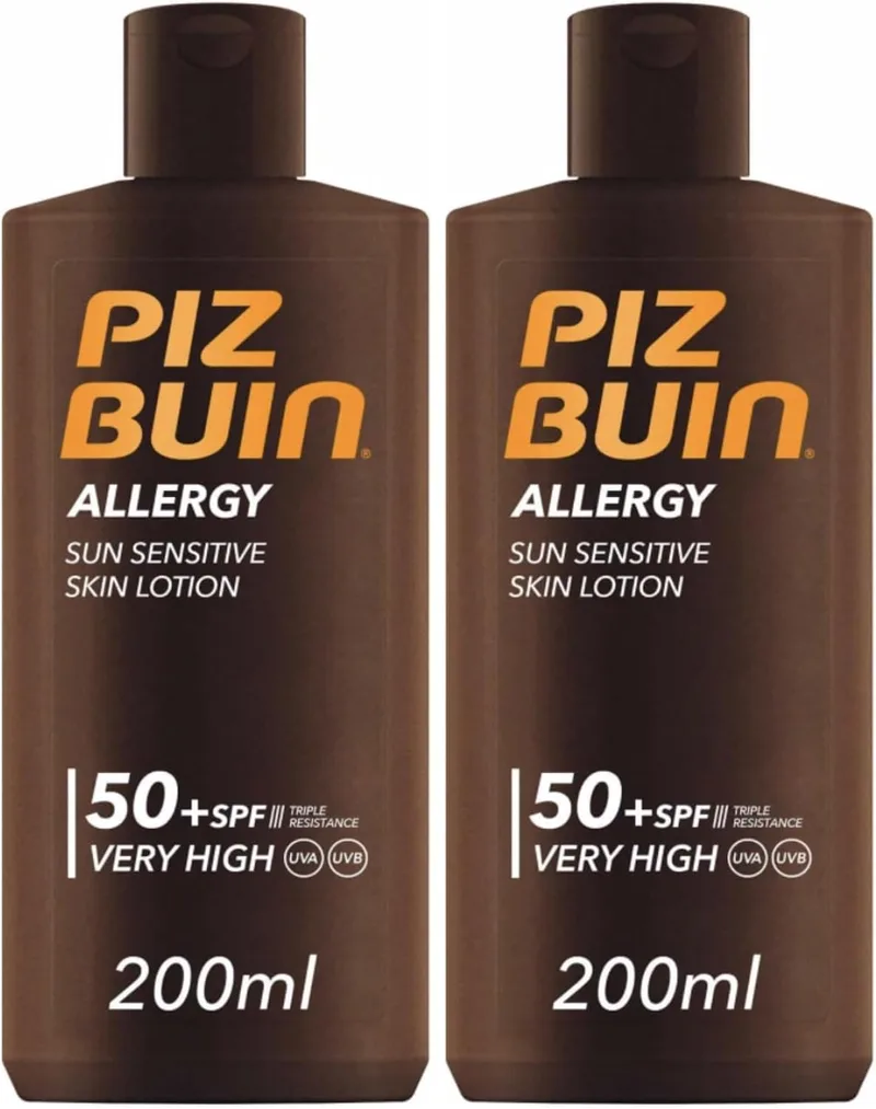 Piz Buin ▫️ Allergy Protector Solar Corporal FPS 50+, Proteção muito elevada para peles sensíveis, Loção corporal, Proteção UVA/UVB, Absorção rápida, 200 ml (Embalagem de 2)