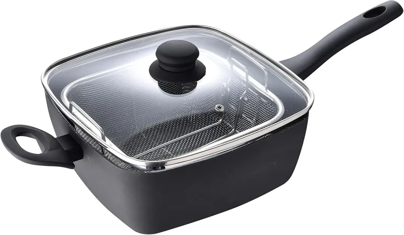 San Ignacio ▫️ Frigideira quadrada 24x24x9,5cm prensa de alumínio, indução, c/ tampa óptima