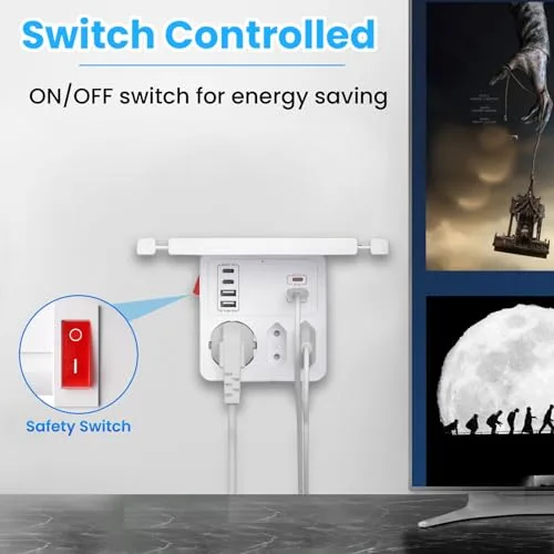 Kiykzi ▫️ Multiprise com portas USB-C de carregamento rápido PD 20 W, adaptador com interruptor 6