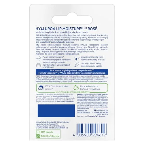 NIVEA ▫️ Bálsamo labial hidratante Hyaluron Lip Moisture Plus Rose, 5,2 g 2
