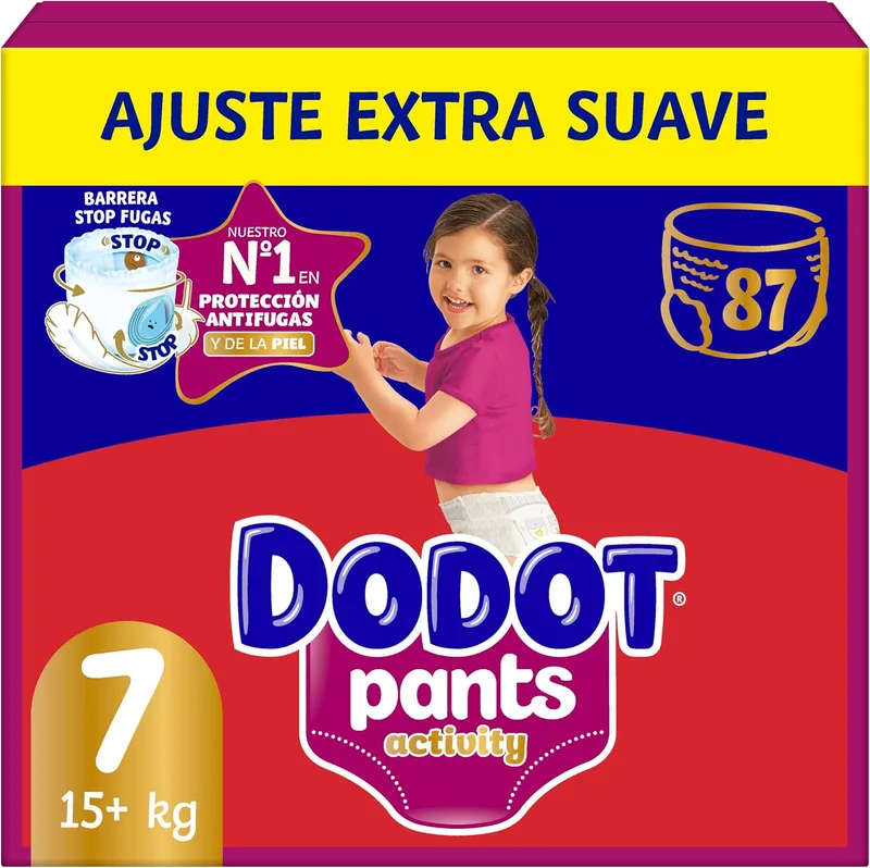 DODOT ▫️ Calças de fralda Activity, Tamanho 7, 87 fraldas, 17 kg+, com ajuste 360 que ajuda a evitar folgas e fugas e materiais extra suaves