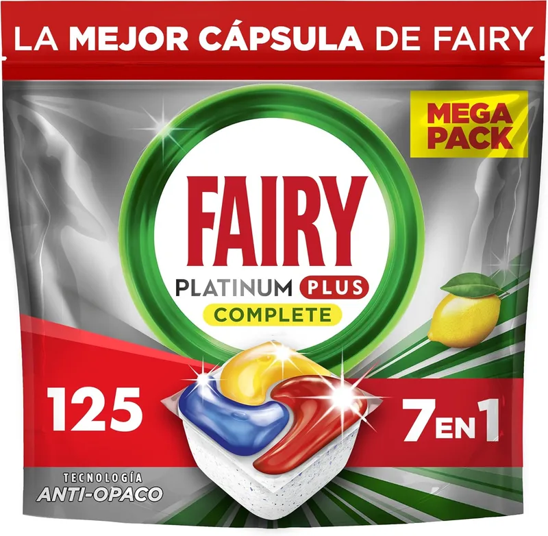 FAIRY ▫️ Platinum Plus Cápsulas para Máquina de Lavar Louça com Aroma a Limão, 5x25 Cápsulas
