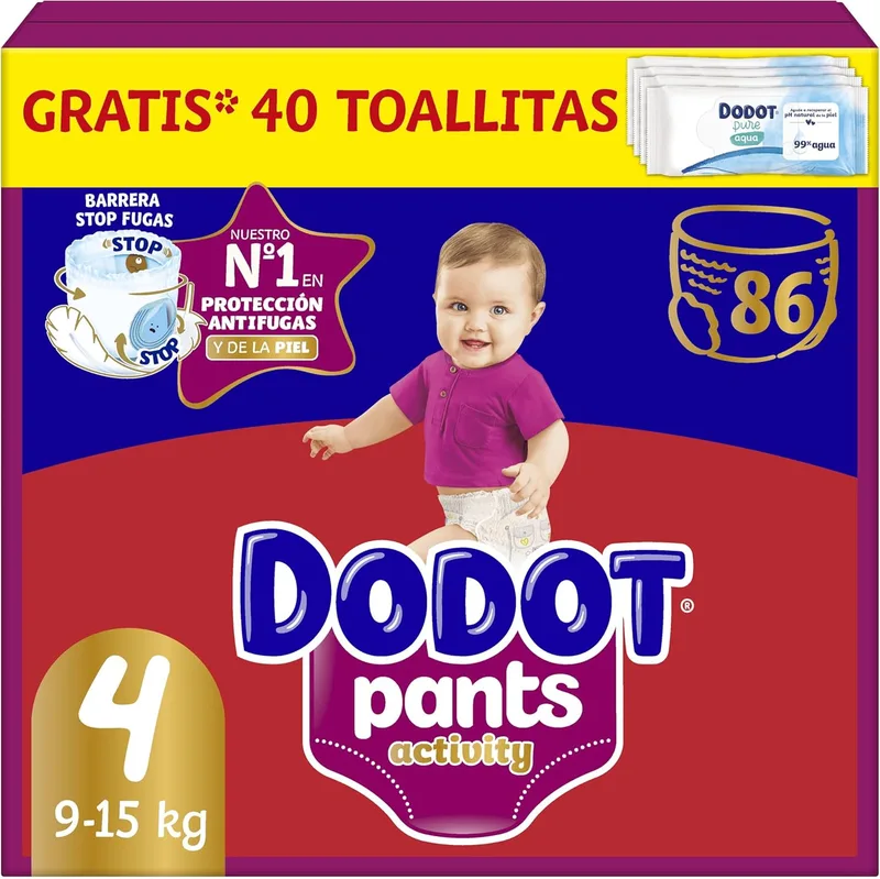 DODOT ▫️ Activity Pants Fralda-Calcinha Tamanho 4, 86 fraldas, 9 kg-15 kg, com ajuste 360 que ajuda a evitar folgas e fugas e materiais extra suaves
