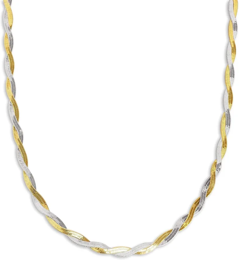SINGULARU ▫️ Colar Lisse Twister. Aço inoxidável ou aço inoxidável com banho de ouro de 18 quilates - Corrente trançada de tamanho único (40 cm) com extensor. Joias para mulher