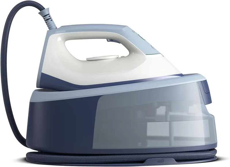 PHILIPS ▫️ Vaporizador Série 3000, 2400 W, vapor contínuo de 120 g/min, jato de vapor de 350 g, rápido e potente, vapor vertical, depósito de 1,4 l, base em cerâmica, Deep Azur (PSG3000/20)