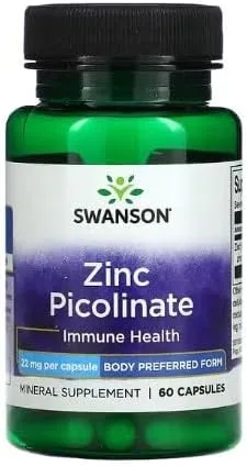 SWANSONS ▫️ Swanson Zinc Picolinate 22 mg - 60 cápsulas, forma preferida, apoio à saúde e ao sistema imunitário