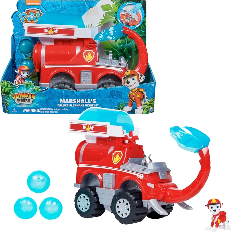 Paw Patrol ▫️ Jungle Pups: Carro de Elefante Deluxe com Lançador de Projéteis e Figura do Marshall - Brinquedos - Brinquedos para Crianças a partir dos 3 Anos - Presente para Crianças a partir dos 3 Anos
