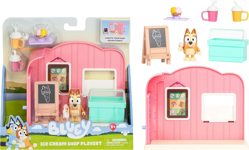 moose toys ▫️ Conjunto de brinquedos da Geladaria do Bluey, inclui uma figura articulada do Bingo e acessórios