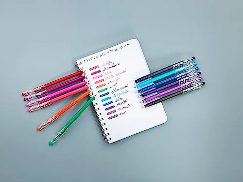 PILOT ▫️ Caixa de 12 canetas FriXion Ball Stick - Tinta de gel apagável - 4 azuis, 4 pretas, 2 vermelhas, 2 verdes - Ponta média 6