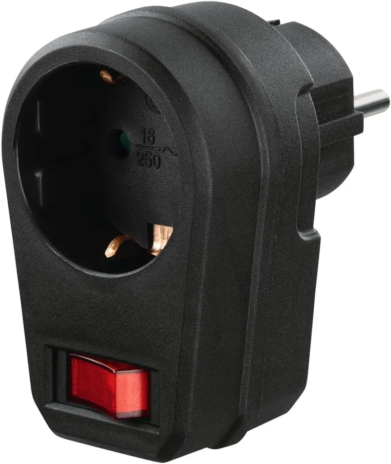 Hama ▫️ Adaptador de ficha (conector com proteção contra contacto direto, adaptador de ficha com interruptor, interruptor ON/OFF, adaptador, ficha com proteção contra contacto