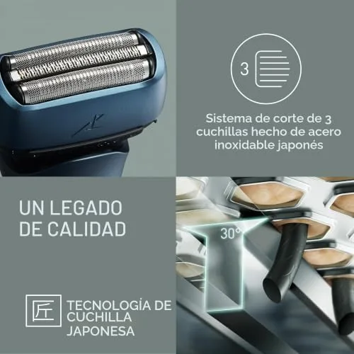 Panasonic ▫️ Série 700 ES-ALT4B Máquina de barbear elétrica de 3 lâminas para uso a seco e a húmido para homem, sem fios, à prova de água, com sensor de detecção, cabeça flexível, aparador, pega ergonómica, azul 2
