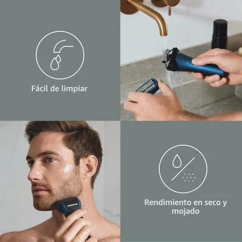 Panasonic ▫️ Série 700 ES-ALT4B Máquina de barbear elétrica de 3 lâminas para uso a seco e a húmido para homem, sem fios, à prova de água, com sensor de detecção, cabeça flexível, aparador, pega ergonómica, azul 6
