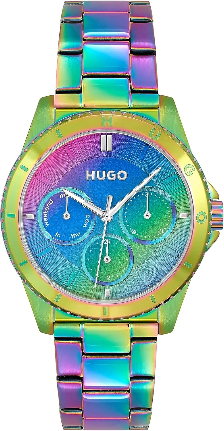HUGO ▫️ Relógio analógico multifunções de quartzo para mulher, da coleção #Dance Collection, com bracelete em aço inoxidável