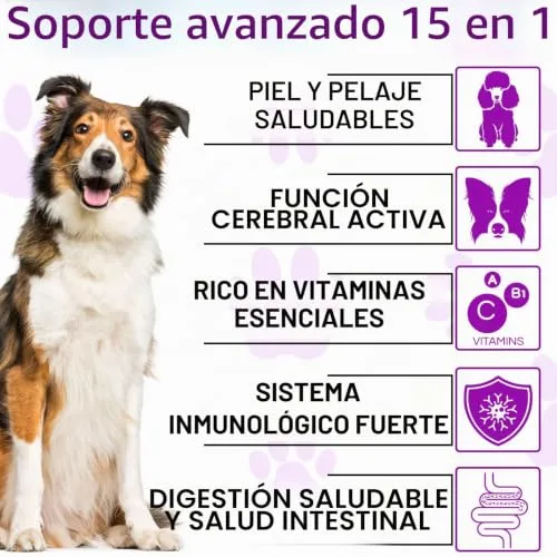 Bieyoc ▫️ 15 em 1 Gomas Multivitamínicas, 150 Vitaminas Mastigáveis para Cães, Suplementos para as Anca e Articulações, Sistema Imunitário, Pele e Pelo, Para Todas as Idades e Raças, Sabor a Pato 5