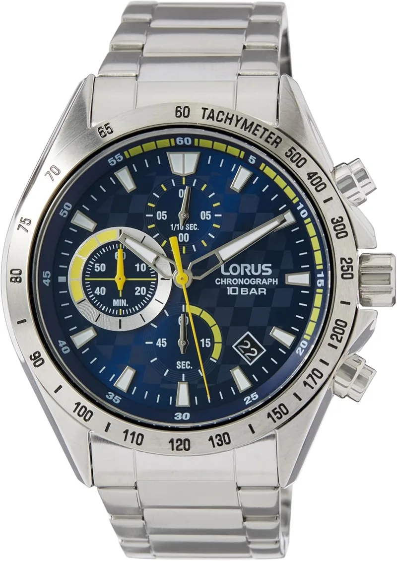 Lorus ▫️ RM311JX9 - Relógio Analógico de Quartzo para Homem com Bracelete em Metal, Azul, Bracelete