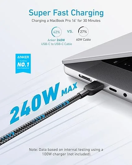 Anker ▫️ Cabo USB-C com carregamento rápido de 240 W, em nylon trançado duplo 2