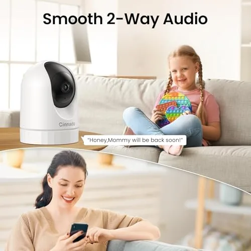 Cinnado ▫️ Câmara de vigilância 2K Wi-Fi para interiores, com visão de 360° e gravação contínua 6