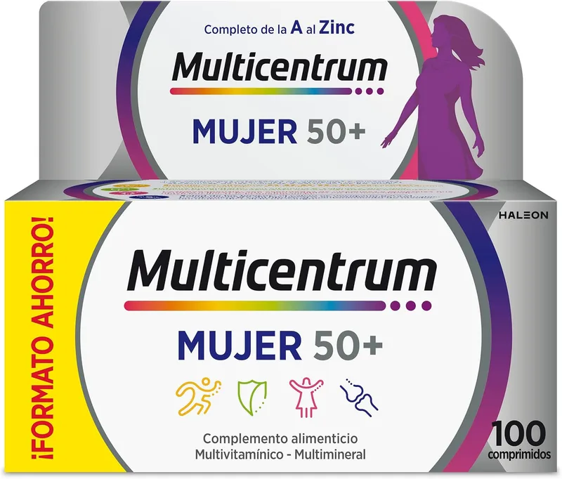 MULTICENTRUM ▫️ Mulher 50+, Suplemento Multivitamínico, Sem Glúten, 100 Comprimidos