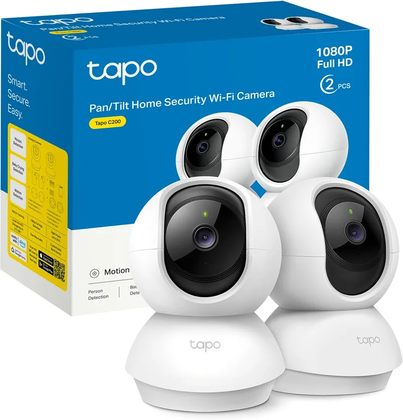 Tapo ▫️ C200P2 - Câmara IP Wi-Fi de 360°, câmara de vigilância FHD 1080p, visão noturna, notificações em tempo real, compatível com cartão SD, deteção de movimento, controlo remoto, compatível com Alexa