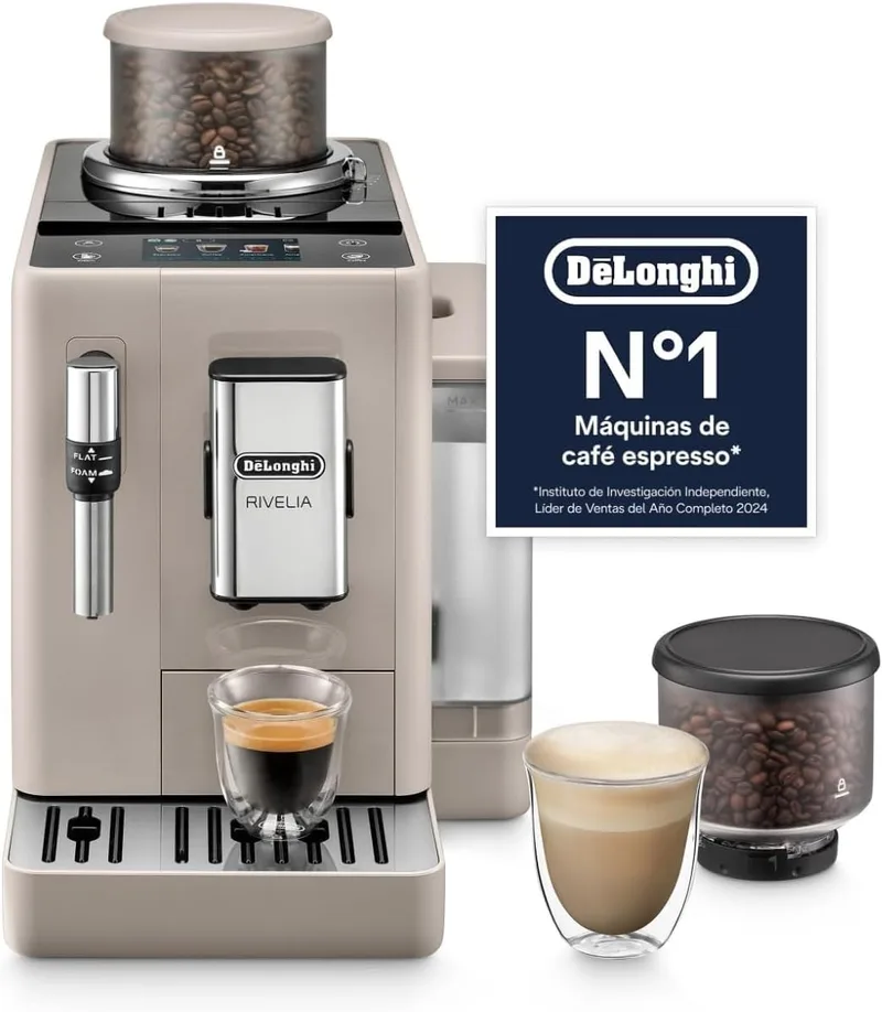 De'Longhi ▫️ Rivelia - Máquina de café superautomática para 8 bebidas, cor bege