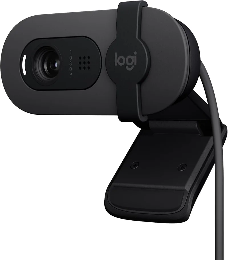 Logitech ▫️ Brio 100, câmara web Full HD para reuniões e streaming | Equilíbrio automático de iluminação, microfone, tampa de privacidade, USB-A, Microsoft Teams, Google Meet, Zoom - Grafite
