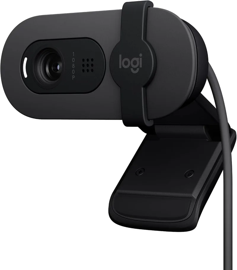 Logitech ▫️ Brio 100, câmara web Full HD para reuniões e streaming | Equilíbrio automático de iluminação, microfone, tampa de privacidade, USB-A, Microsoft Teams, Google Meet, Zoom - Grafite