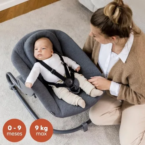 hauck ▫️ Alpha Bouncer Premium – Espreguiçadeira para bebé para a cadeira de alimentação evolutiva Alpha & Beta desde o nascimento, espreguiçadeira com arnês de 5 pontos, espreguiçadeira reclinável para bebé – Cinza 2