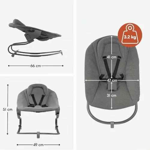 hauck ▫️ Alpha Bouncer Premium – Espreguiçadeira para bebé para a cadeira de alimentação evolutiva Alpha & Beta desde o nascimento, espreguiçadeira com arnês de 5 pontos, espreguiçadeira reclinável para bebé – Cinza 3