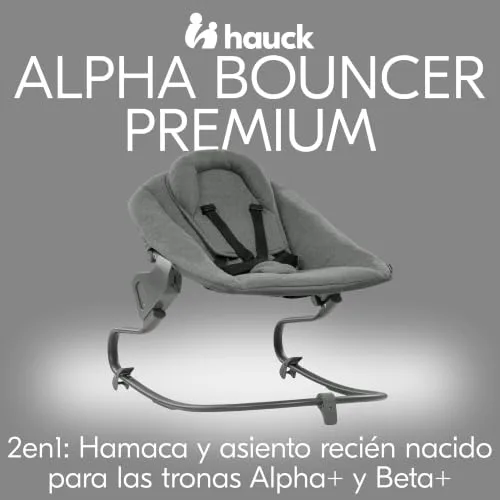 hauck ▫️ Alpha Bouncer Premium – Espreguiçadeira para bebé para a cadeira de alimentação evolutiva Alpha & Beta desde o nascimento, espreguiçadeira com arnês de 5 pontos, espreguiçadeira reclinável para bebé – Cinza 4