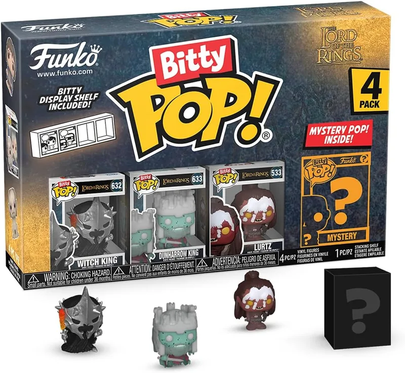 Funko ▫️ Bitty Pop! O Senhor dos Anéis - Rei Feiticeiro 4PK E uma Minifigura Mistério Surpresa - 2,2 cm - Coleccionáveis do Senhor dos Anéis - Prateleira Empilhável Incluída - Ideia para Prenda