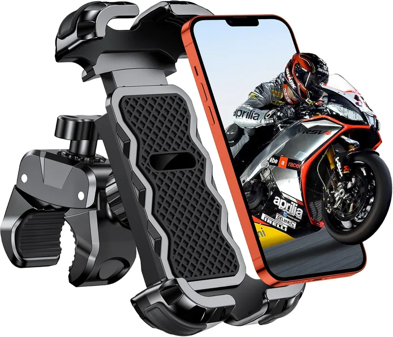 Babacom ▫️ Suporte para telemóvel para moto com rotação de 360°, bloqueio em 1 segundo e proteção segura. Suporte para telemóvel para bicicleta, compatível com guiadores de 0,71-1,4" de diâmetro, suporte para telemóvel de bicicleta compatível com iPhone de 4,7 a 6,8", GPS | Suporte para telemóvel de